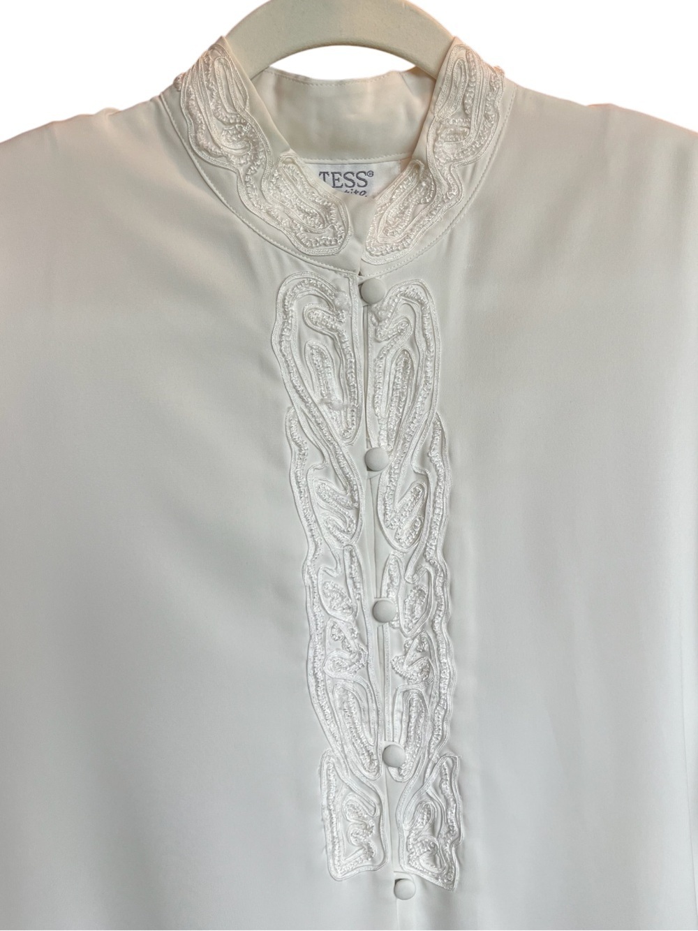 Tess Petite Vintage 80s 90s Soutache Mandarin Collar Blouse 12P - Picture 2 of 8